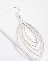 Silver Textured Marquise Drop Earrings