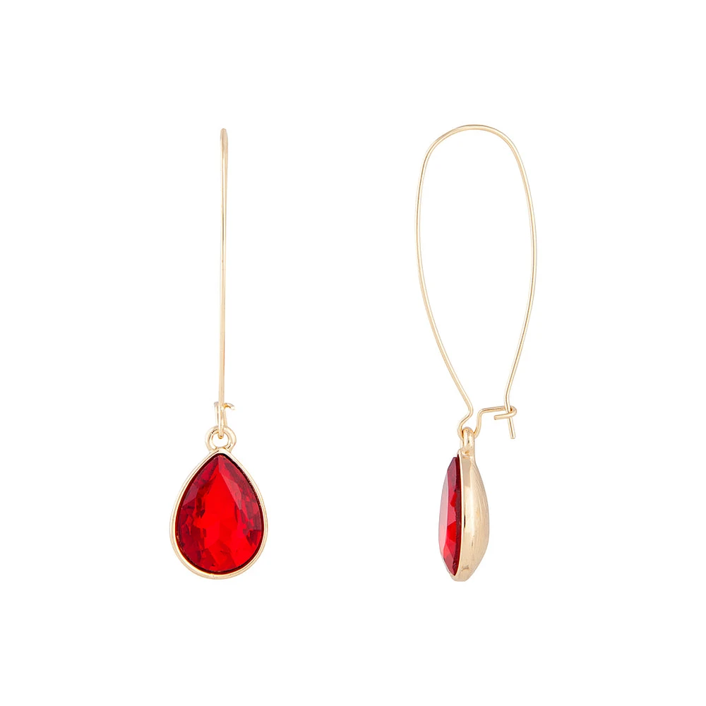 Red Gold Long Diamante Fish Hook Earring