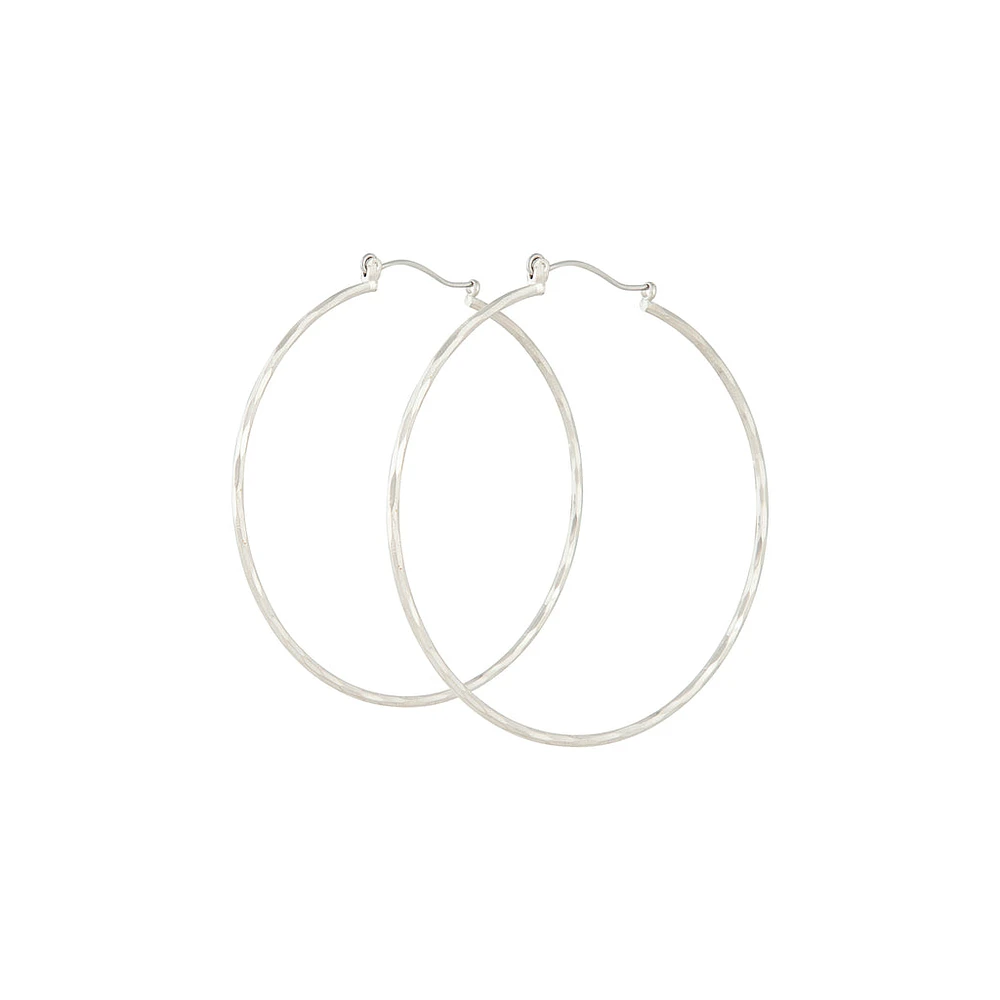 Silver Diamond Cut Hoop Earrings