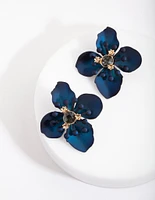 Navy Matte Coated Orchid Stud Earrings