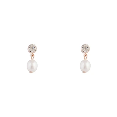 Rose Gold Pearl Drop Stone Stud Earrings