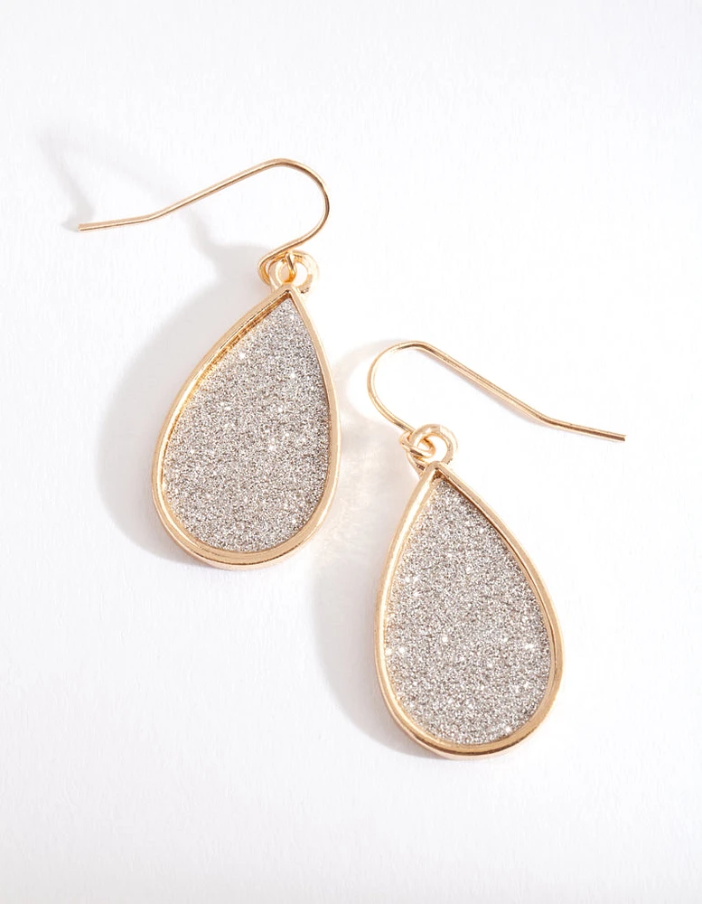 Gold Glitter Tear Drop Earrings