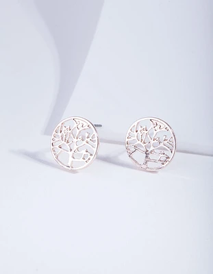 Rose Gold Tree Of Life Stud Earrings