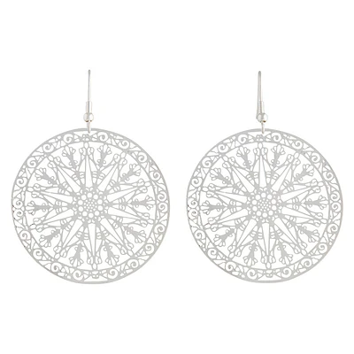 Silver Large Stamp Filigree Disc Earrings