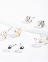 Silver Pearl Crystal Earring 5-Pack