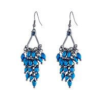 Gunmetal Midnight Blue Glass Bead Chandelier Earrings