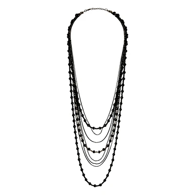 Black Bead Layered Necklace