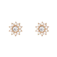 Gold White Flower Diamante Stud Earrings