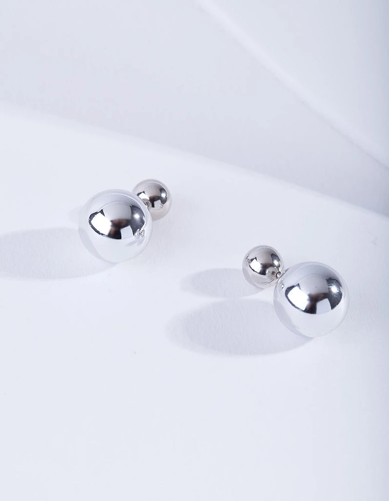 Silver Ball Sandwich Stud Earrings