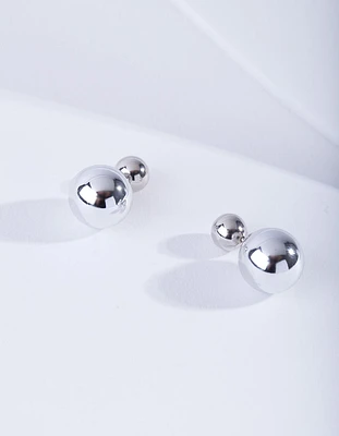 Silver Ball Sandwich Stud Earrings