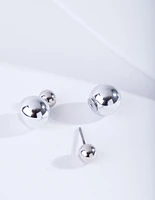 Silver Ball Sandwich Stud Earrings