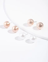 Rose Gold Pearl Sandblast Earring Pack