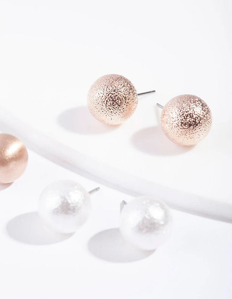 Rose Gold Pearl Sandblast Earring Pack