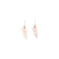 Rose Gold Pink Bead Leaf Drop Earrings