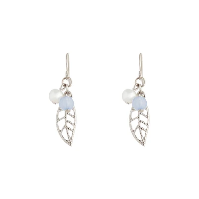 Rhodium Leaf Drop Earrings