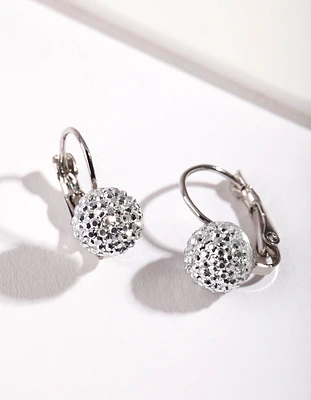 Rhodium Sparkle Ball Clip Earrings