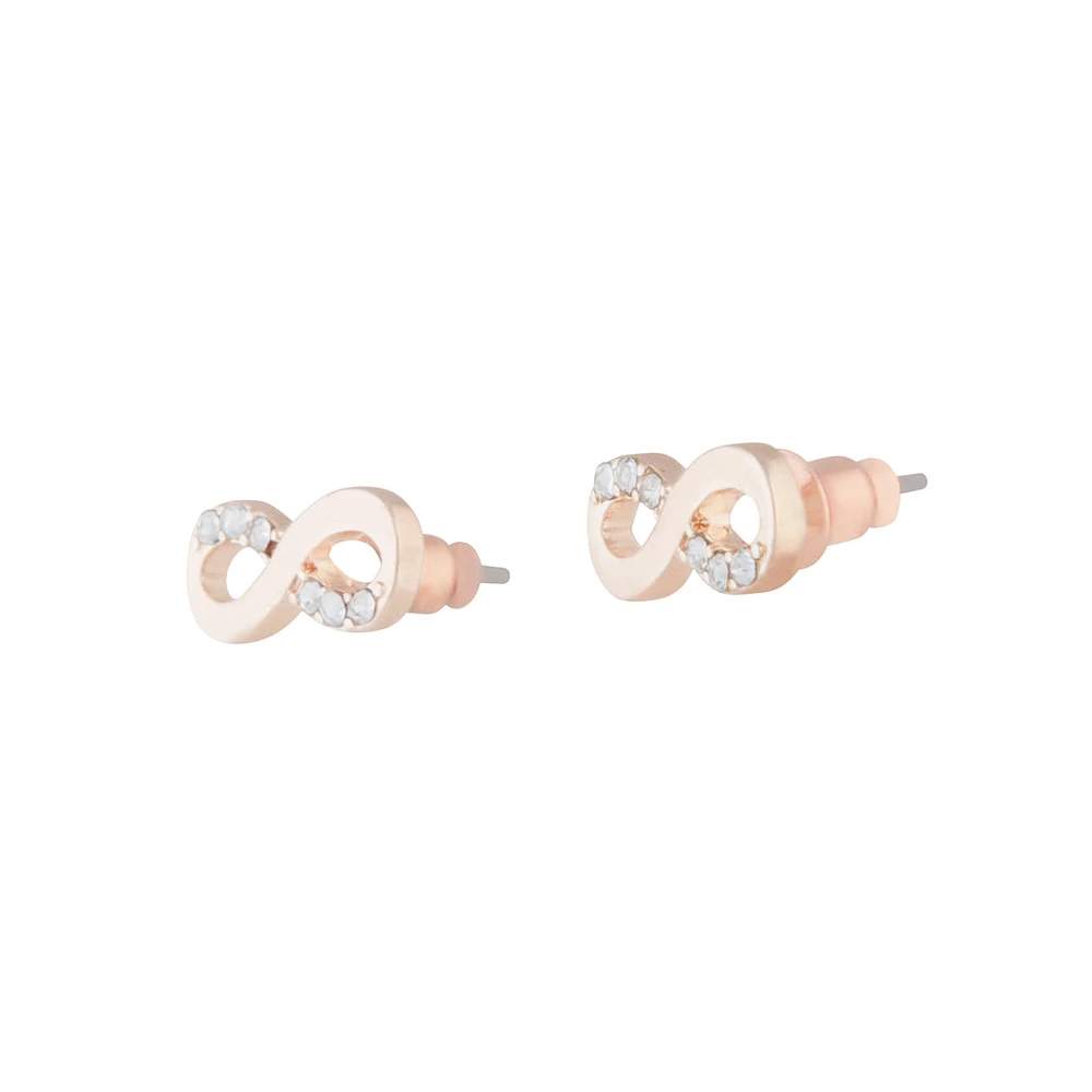 Rose Gold Infinity Diamante Stud Earrings