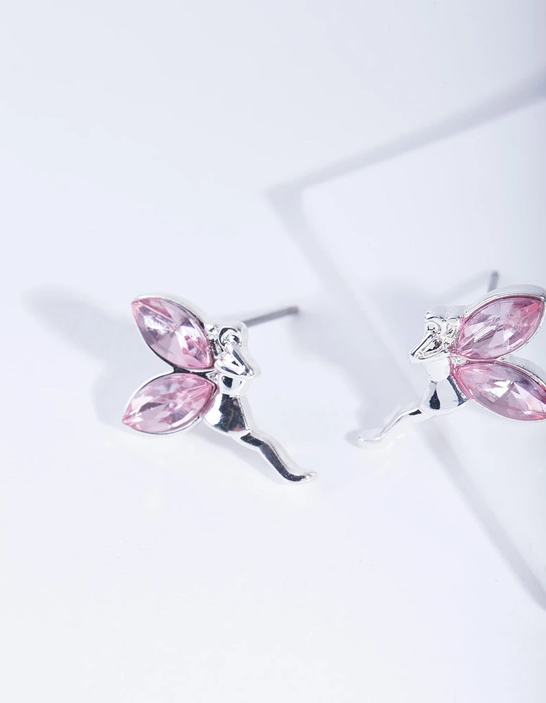 Rhodium Metal Fairy Stud Earrings