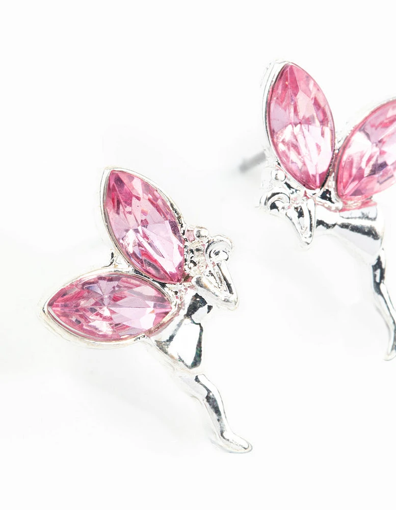 Silver Metal Fairy Stud Earrings