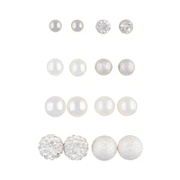 Silver Ball Pearlised Bead Mixed Stud 8-Pack