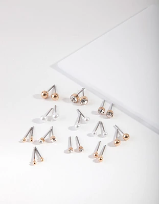 Gold Multi Size Diamante Stud 12-Pack