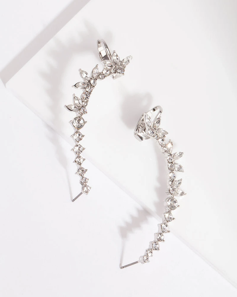 Silver Double Diamante Cuff Earrings