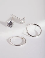 Sterling Silver Sleeper Diamante Stud Pack