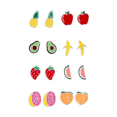 Mixed Fruits Enamel Stud Earring 8-Pack