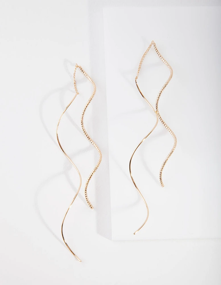 Gold Double Wave Thread-Through Earrings