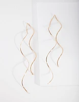 Gold Double Wave Thread-Through Earrings