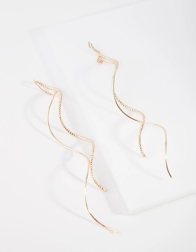 Gold Double Wave Thread-Through Earrings