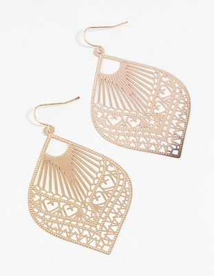 Rose Gold Heart Stamp Drop Earrings