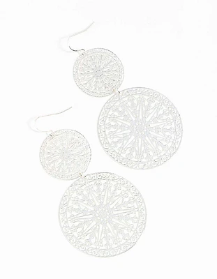 Silver Filigree Statement Disc Drop Earrings