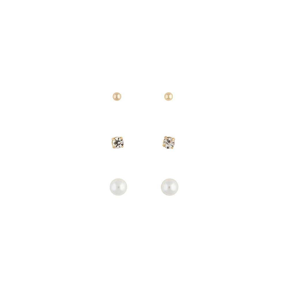 Gold Pearl Mini Diamante Earring Pack