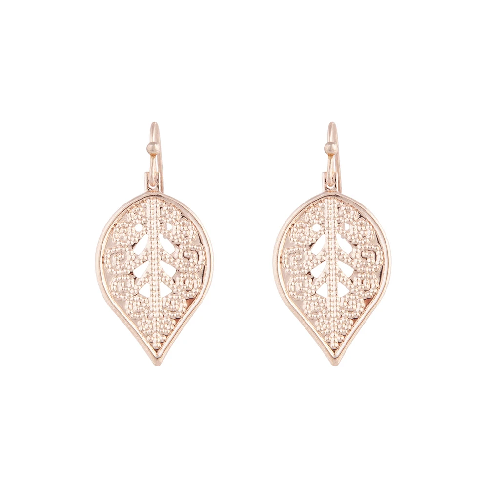 Rose Gold Drop Leaf Earrings