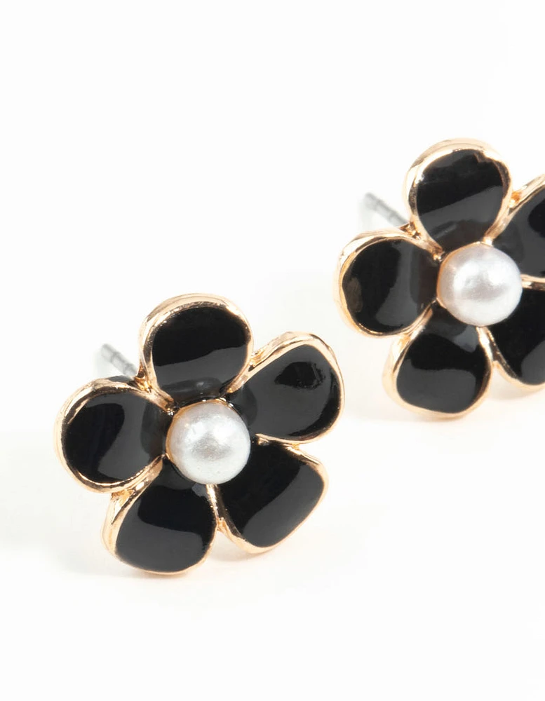 Black Daisy Stud Earrings