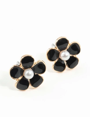 Black Daisy Stud Earrings