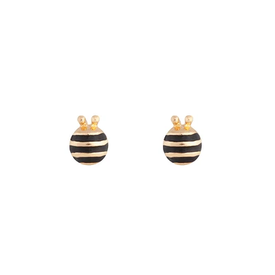 Gold Black Bee Stud Earrings