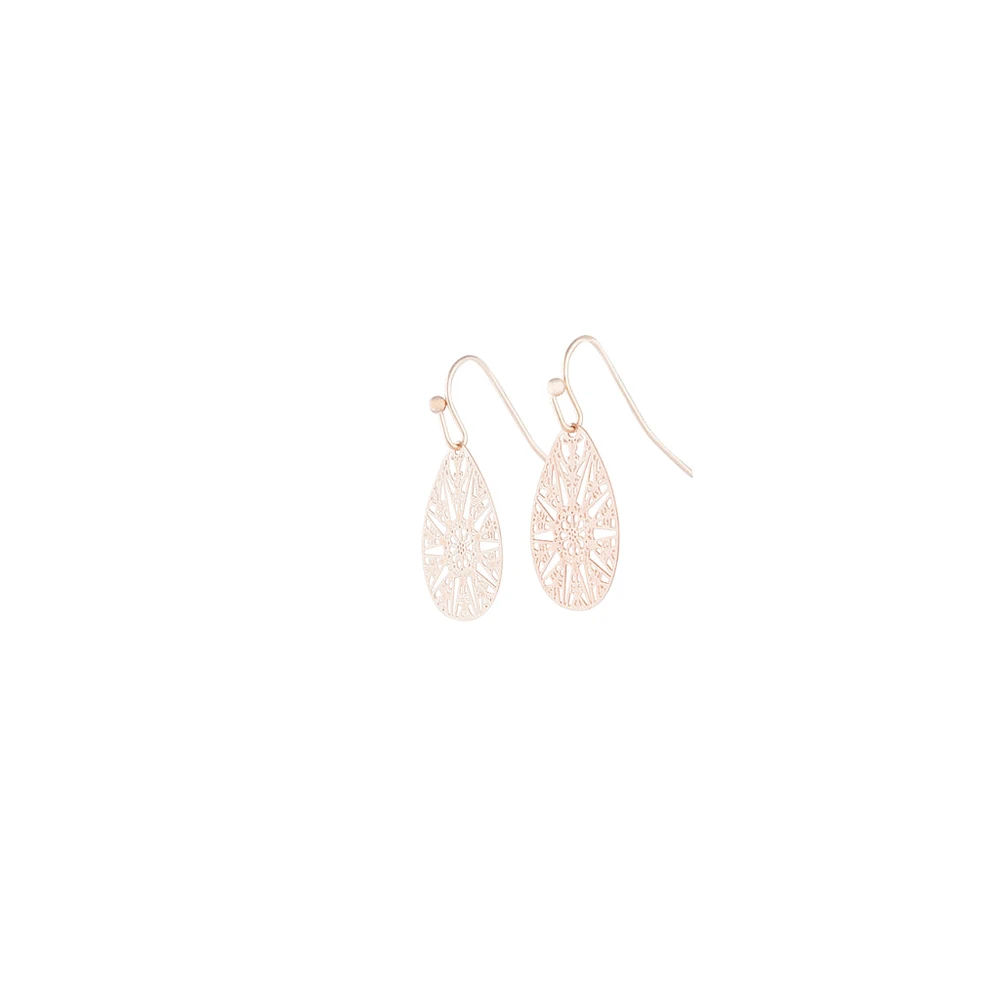 Rose Gold Drop Cut-out Pattern Earrings