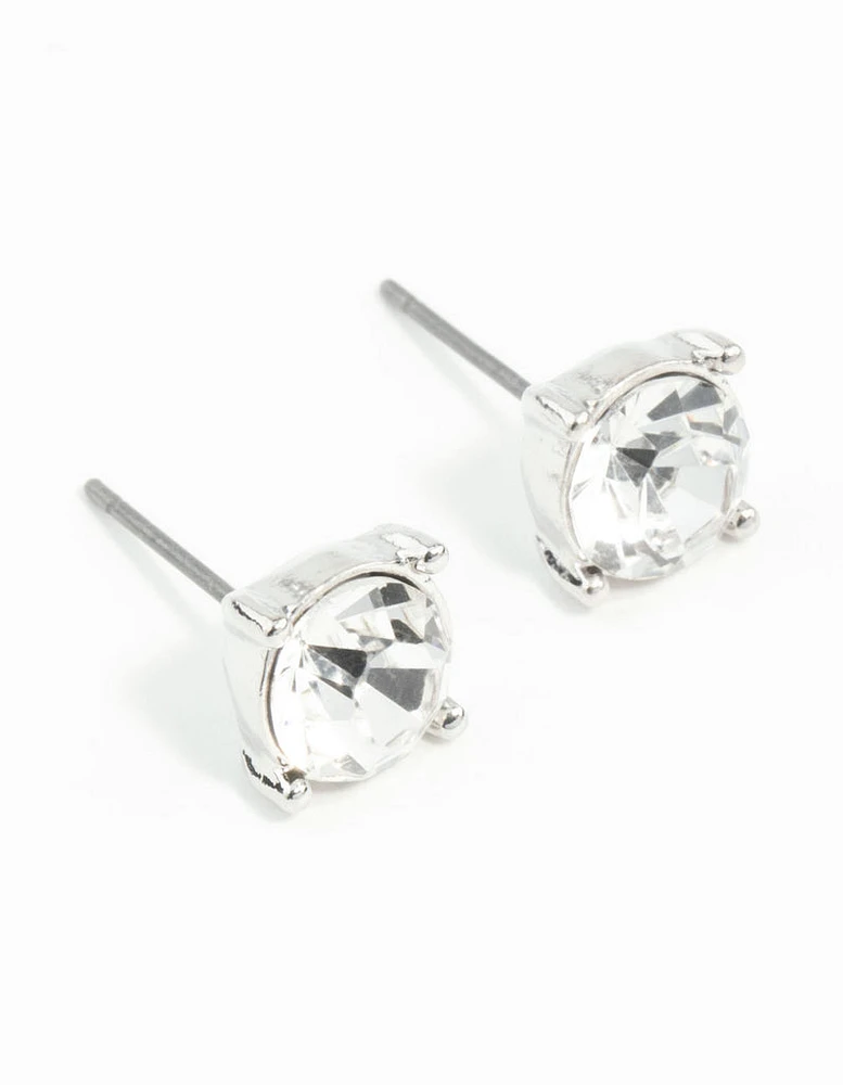 Silver 2 Carat Glass Stud Earrings