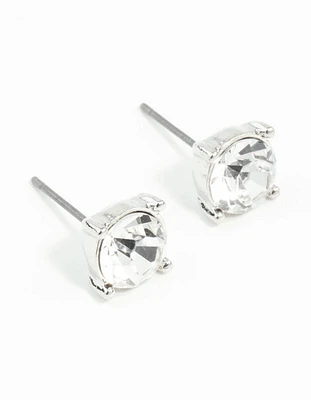 Silver 2 Carat Glass Stud Earrings