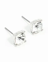 Silver 2 Carat Glass Stud Earrings