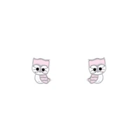 Pink White Owl Stud Earrings