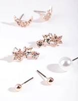 Rose Gold Celestial Pearl Stud Earring 5-Pack