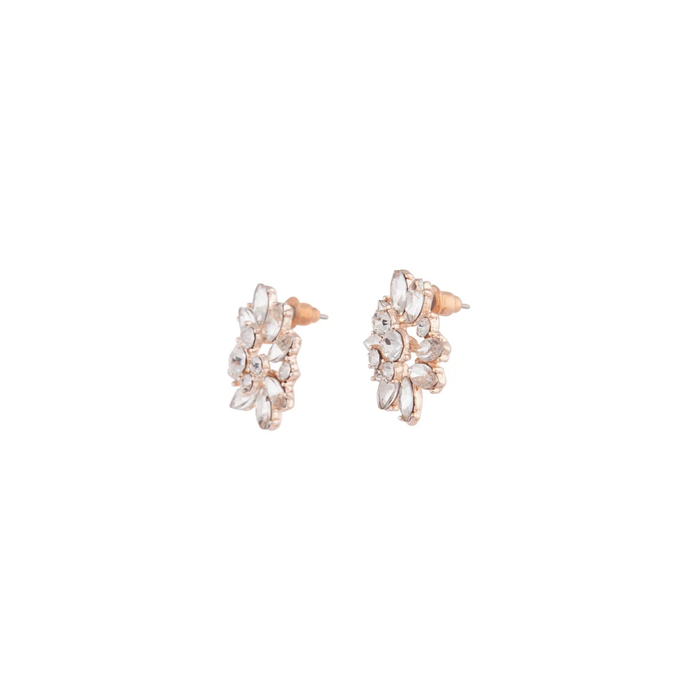 Rose Gold Diamante Cluster Earrings