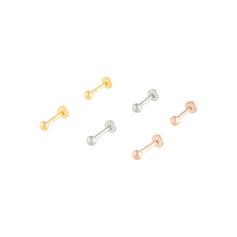 Mixed Metal Flat Back Ball Earring 6-Pack