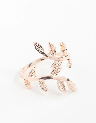 Rose Gold Leaf Double Band Ring