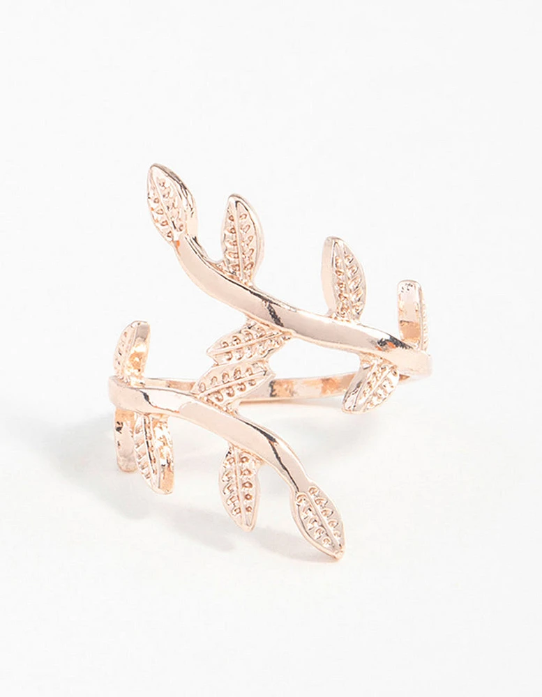 Rose Gold Leaf Double Band Ring