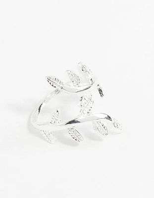 Silver Leaf Double Band Ring