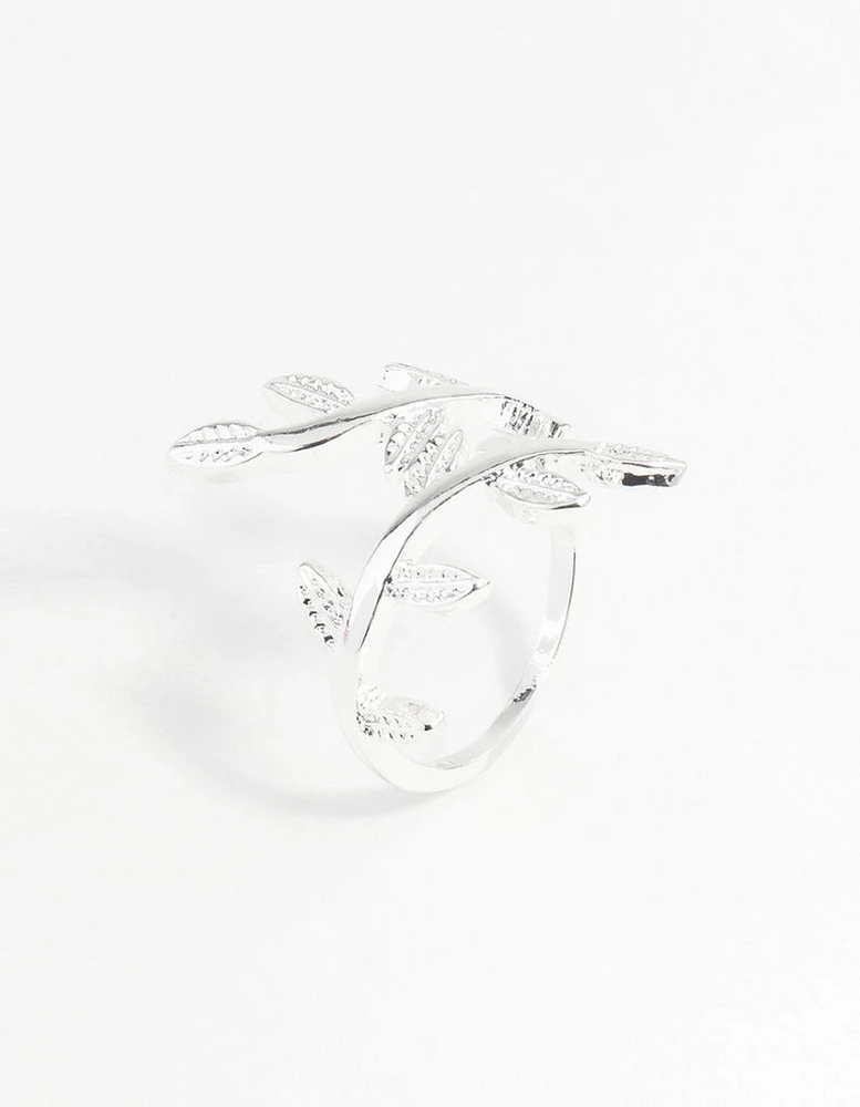 Silver Leaf Double Band Ring